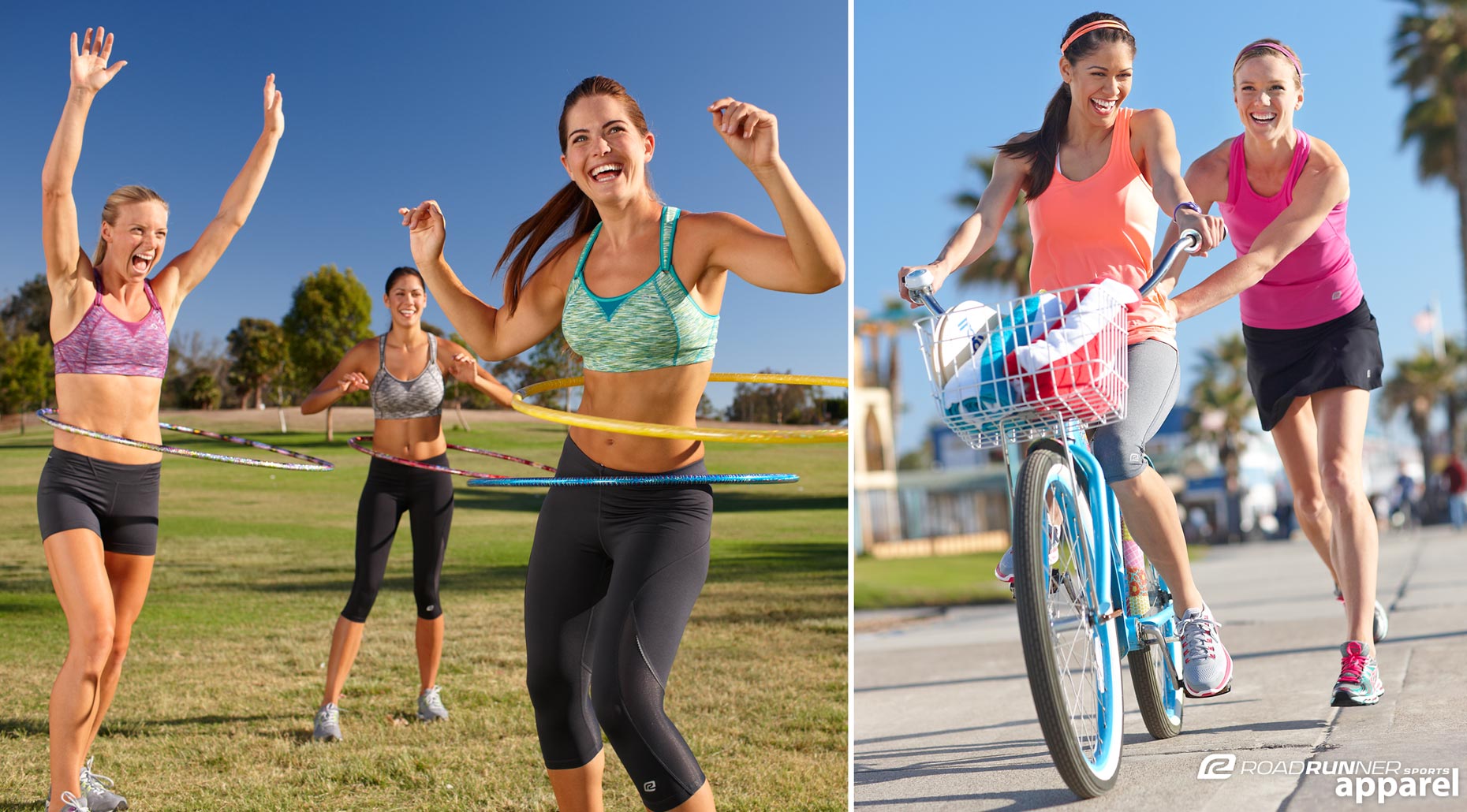 Models doing Hula Hoop and Riding a Bike